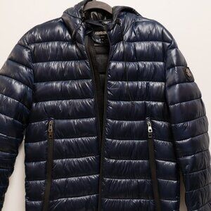 Roberto Cavalli Men's Hooded Blue Puffer Jacket Size M